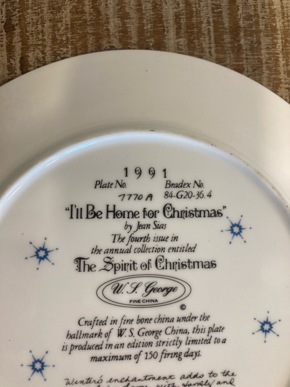 1991 “I’ll be Home for Christmas” WL George Decorative Plate - Picture 10 of 10